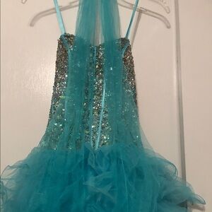 Woman’s rare Corset Glow dress by colors prom Pageant Aqua Sequin Corset Gown